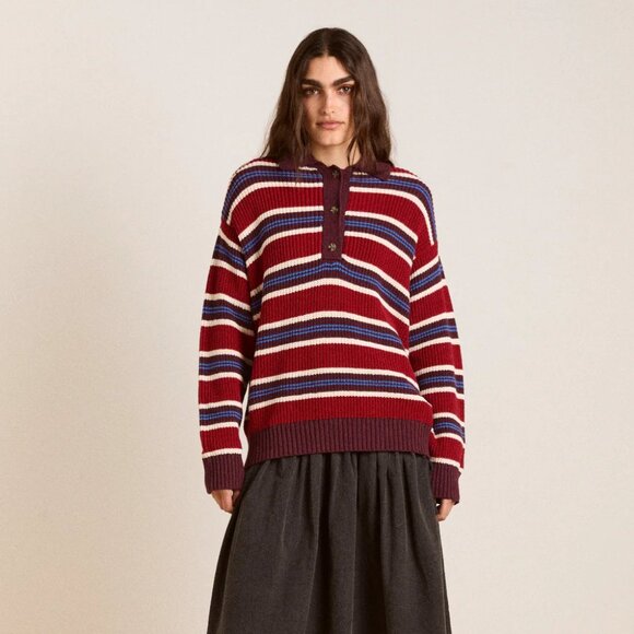 Damson Madder ilona striped rugby jumper - burgundy stripe - SOLD OUT! - Picture 2 of 5